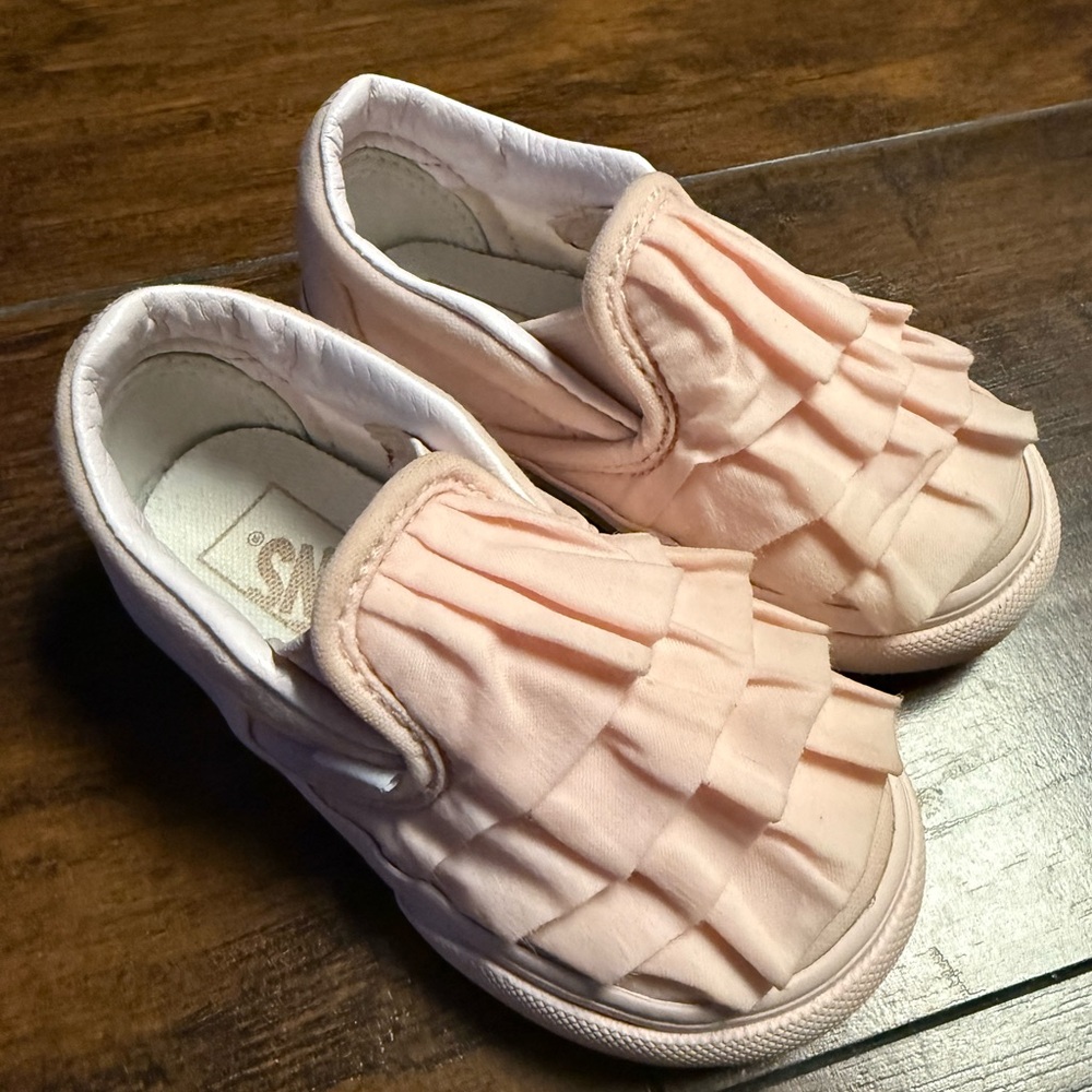 Vans Baby/Toddler Slip-On Shoes in Light Pink with Ruffle Detail